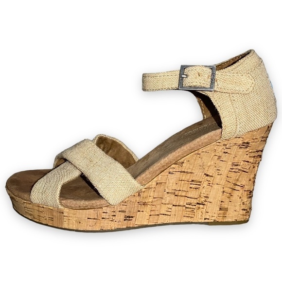 TOM'S Sienna Cork Wedge Sandal Beige 9.5W - Picture 3 of 13